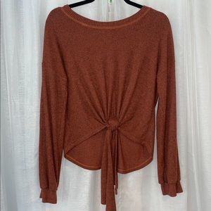 Beautiful Terracotta Long Sleeve Knit Top with Front Tie Size Small